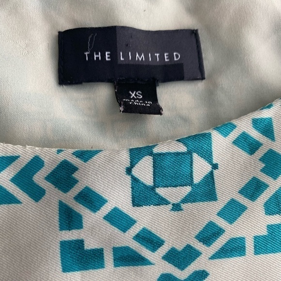 Chic Geometric Floral Sleeveless Dress XS | The Limited | Turquoise White | EUC - Picture 7 of 9